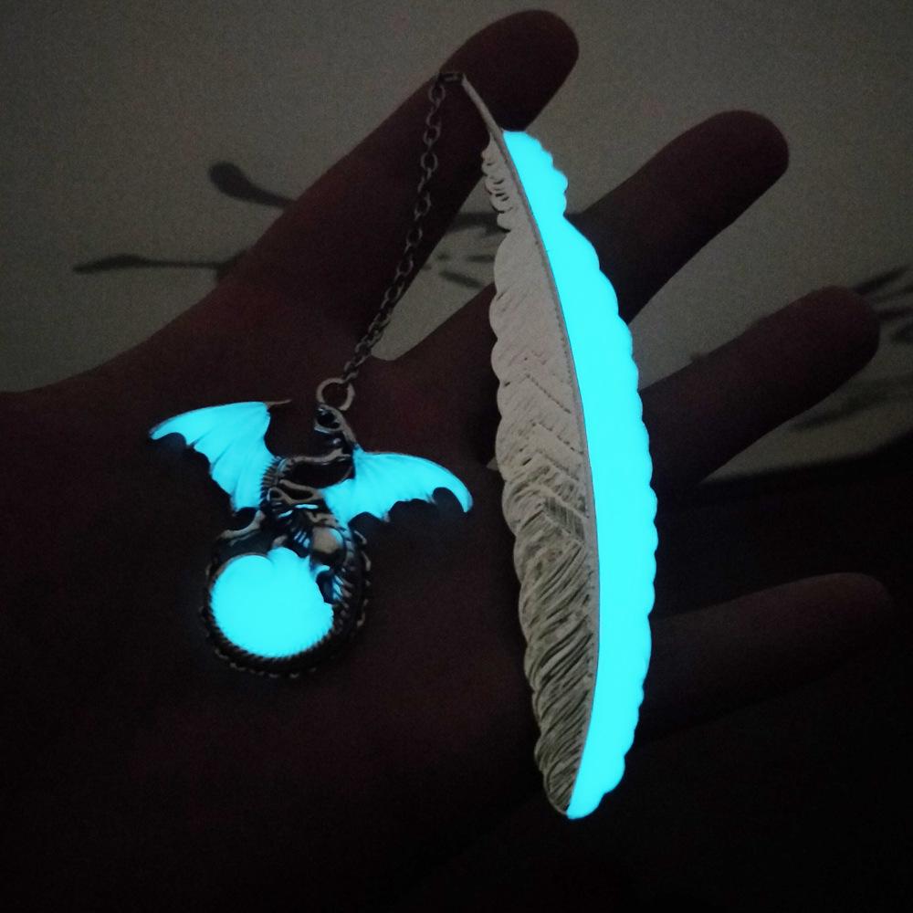 Luminous Metal Bookmark with Owl & Dragon Design