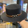 Elegant Belt Buckle Flat Top Sun Hat Children's Summer Travel Versatile Straw Hat Holiday British Sunscreen Top Hat