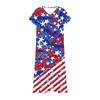 Women’s V Neck Short Sleeve Maxi Dress with Star and Stripe Print Loose Fit Summer Casual Long Dress for Everyday Wear