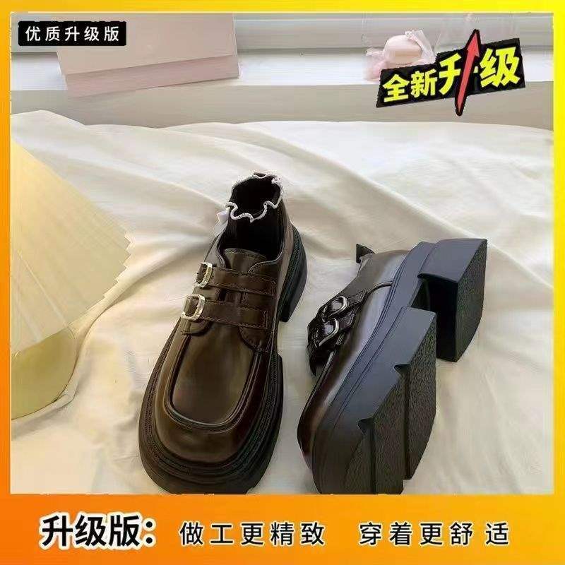 Fleece platform small leather shoes for women 2025 winter new retro British style high-heeled plush loafers for women