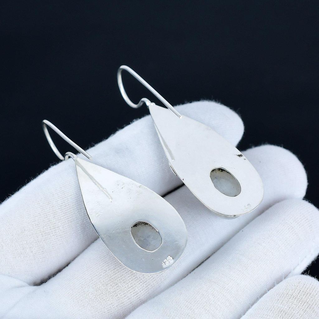 Rainbow Moonstone Earrings, 925 Sterling Silver Earrings, Handmade Silver Earrings For Gift, Moonstone Dangle Earrings For New Year Gift
