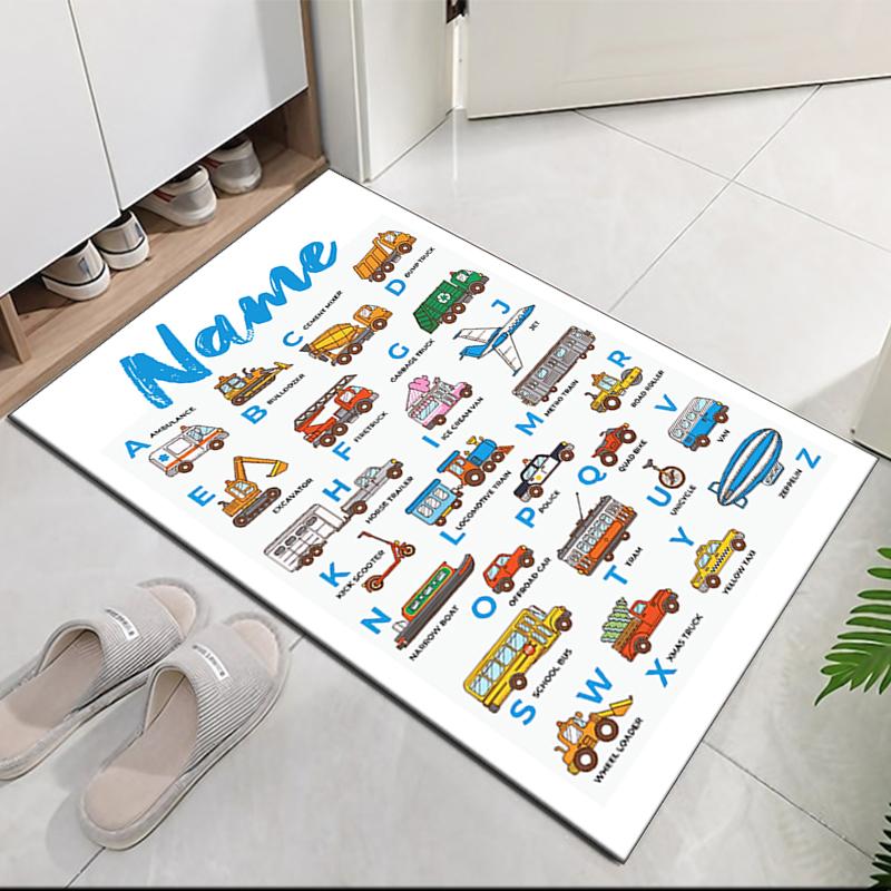 Custom Name Cute Cars Printed Carpet, for Office Chair Living Room Bedroom Kitchen Room Decor Gifts.