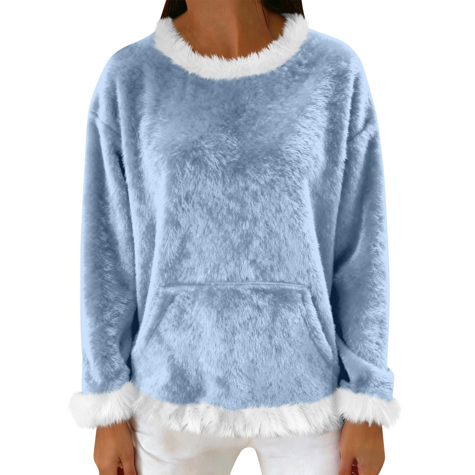 

Женский повседневный флисовый свитшот с длинными рукавами и круглым вырезом, удобный, свободного кроя, легкий, фланелевый свитшот для женщин XL небесно-голубой