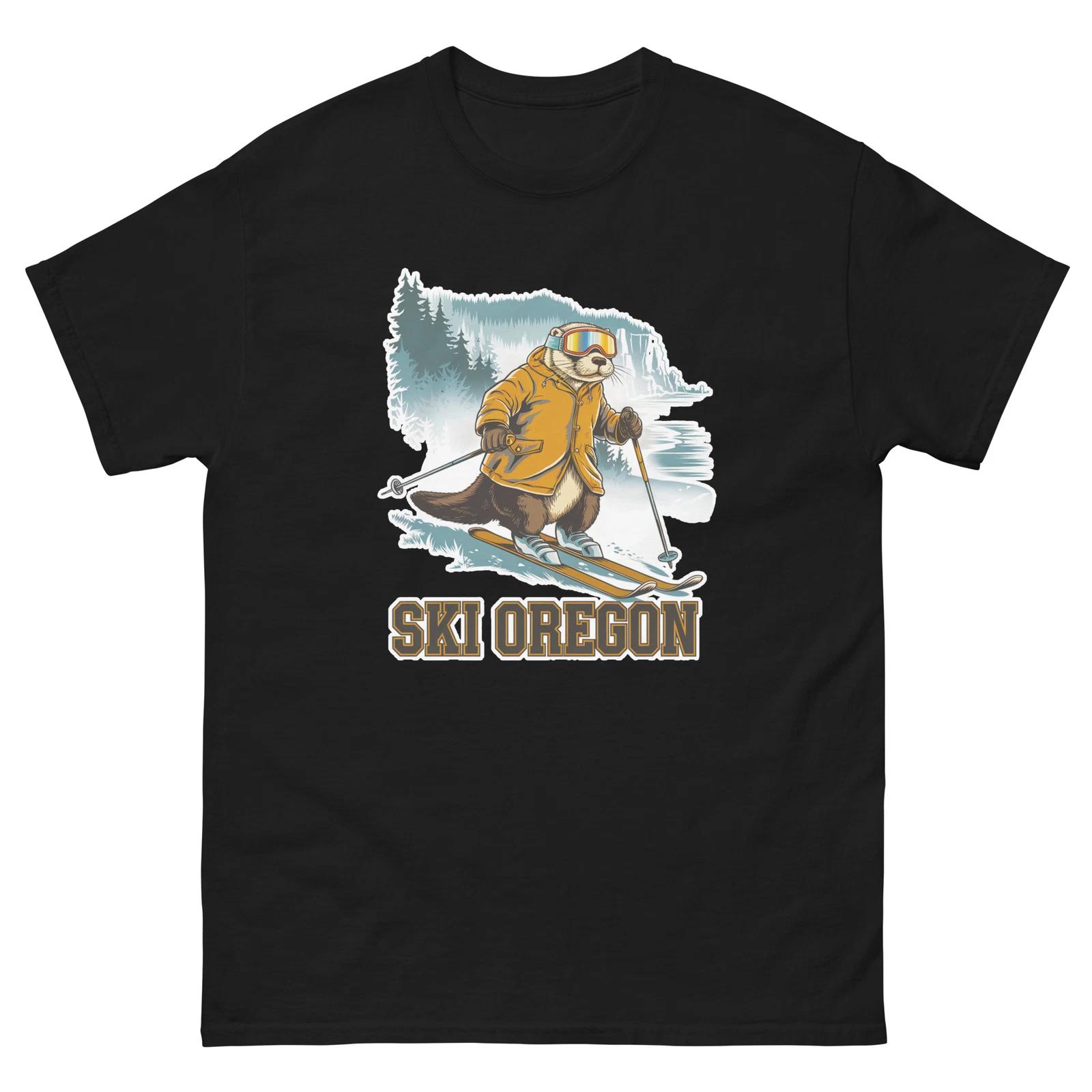 Ski Oregon Beaver Skiing Skier Animal T-Shirt 2XL