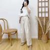 Johnature Vintage Women Pants Summer Casual Solid Color Pockets Ankle-length Harem Pants