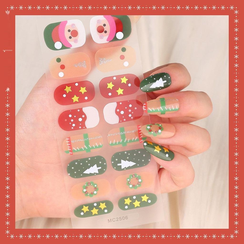 16-Finger French Christmas Gel Nail Stickers - No-Bake, European & American Fashion