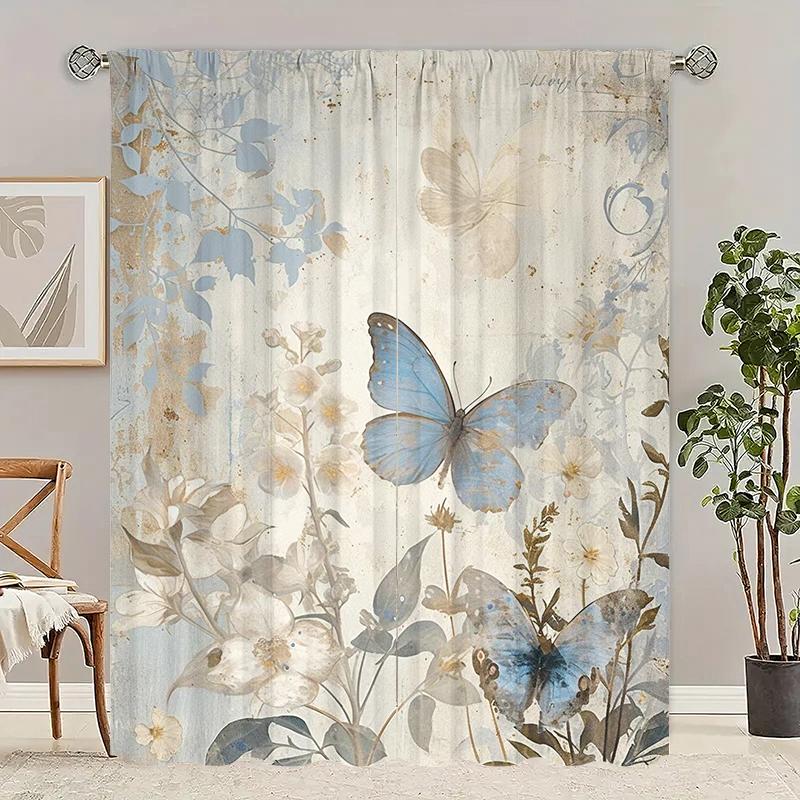 2PCS- Classic Butterfly - Printed curtain, 100% polyester material, suitable for bedroom curtains and living room decoration.