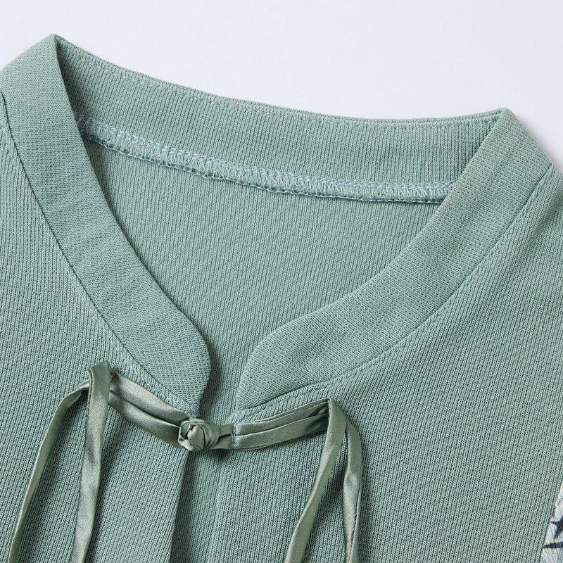 Pasite Damen Neues Chinesisches Stil Blumenmuster Zweiteiliges Set