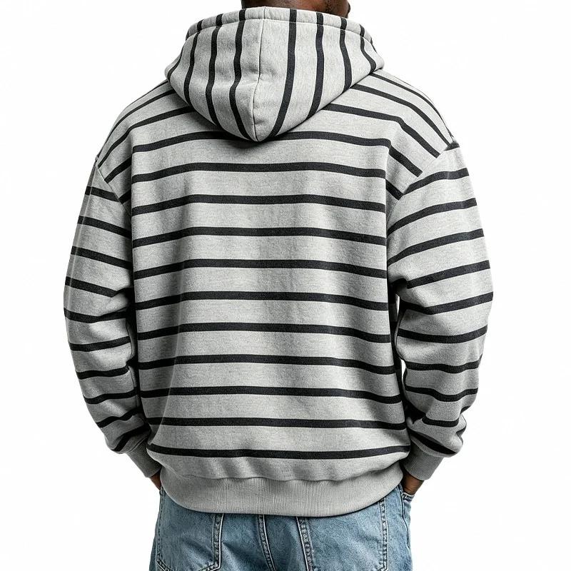 Men S Striped Half Zip Hoodie Long Sleeve Casual Loose Fit Kangaroo Pocket Sweatshirt