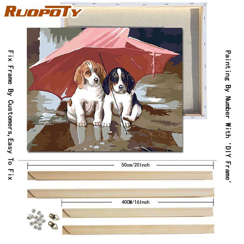 RUOPOTY With DIY Frame Animals DIY Painting By Numbers Modern Wall Art Canvas Hand Painted Oil Painting For Home Decoration