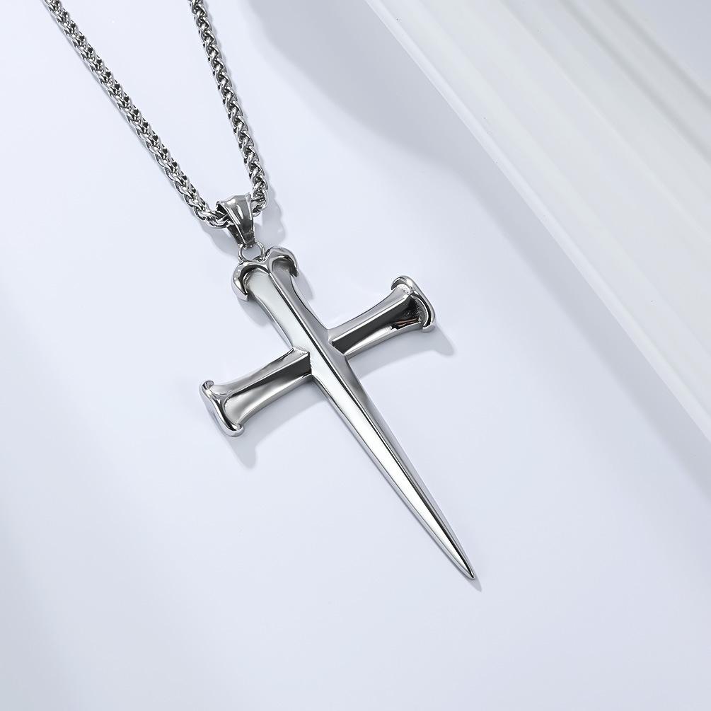 Vintage Punk Stainless Steel Cross Pendent Necklace for Men Gold Plated Jewelry