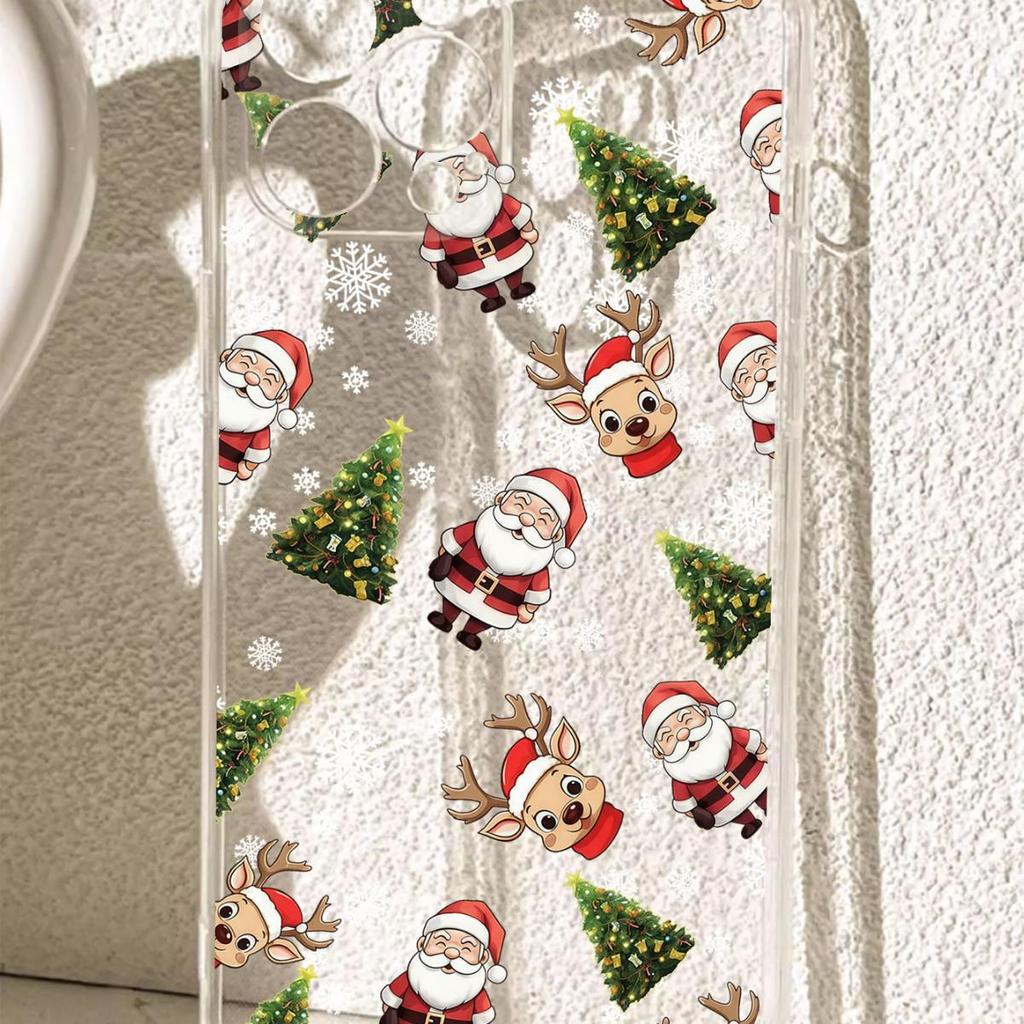 Santa Claus & Tree Shockproof Clear Case for iPhone 15/16/17 Pro Max
