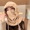 Casual Masks Hood Beanies Solid Color Pullover Cap Women Fleece Hat with Mask  Ear Protector