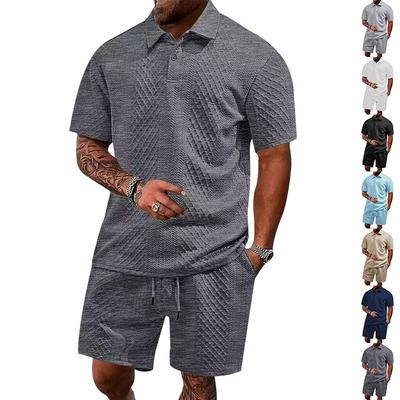 Men's Short Sleeve Polo Shirt and Shorts Set Diamond Jacquard Pattern Casual Sportswear In Multi Colors