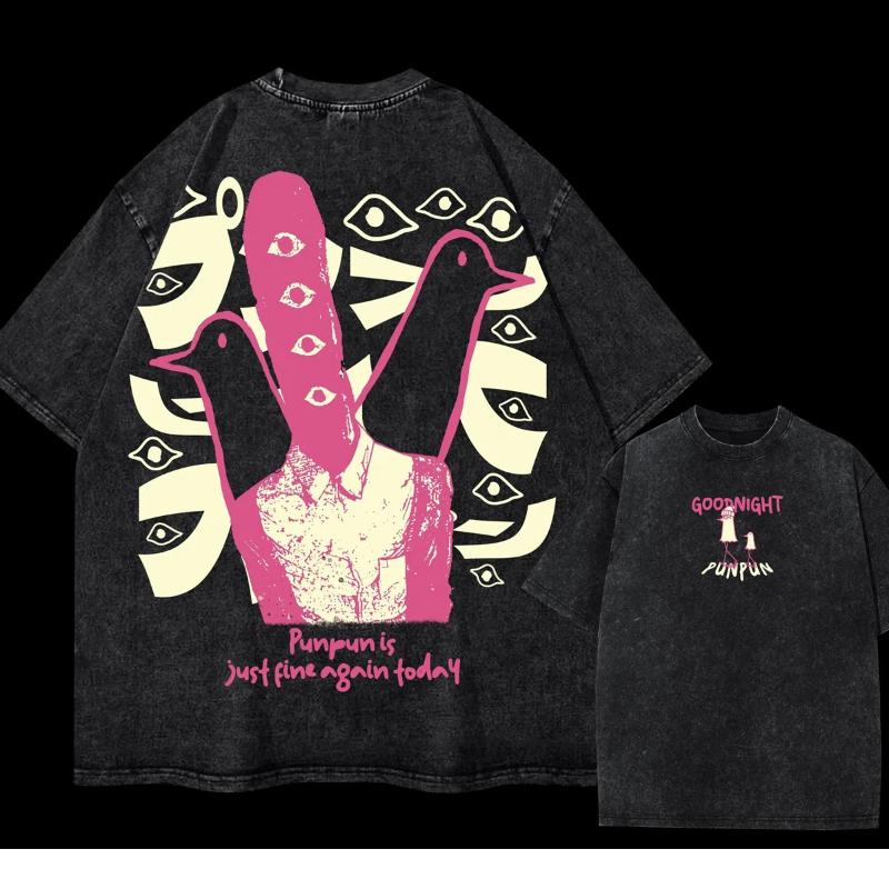 T-shirt Graphique GOODNIGHT PUNPUN pour Hommes Femmes Vêtements T-shirt Été Manches Courtes Hauts T-shirt en Coton Lavé Surdimensionné