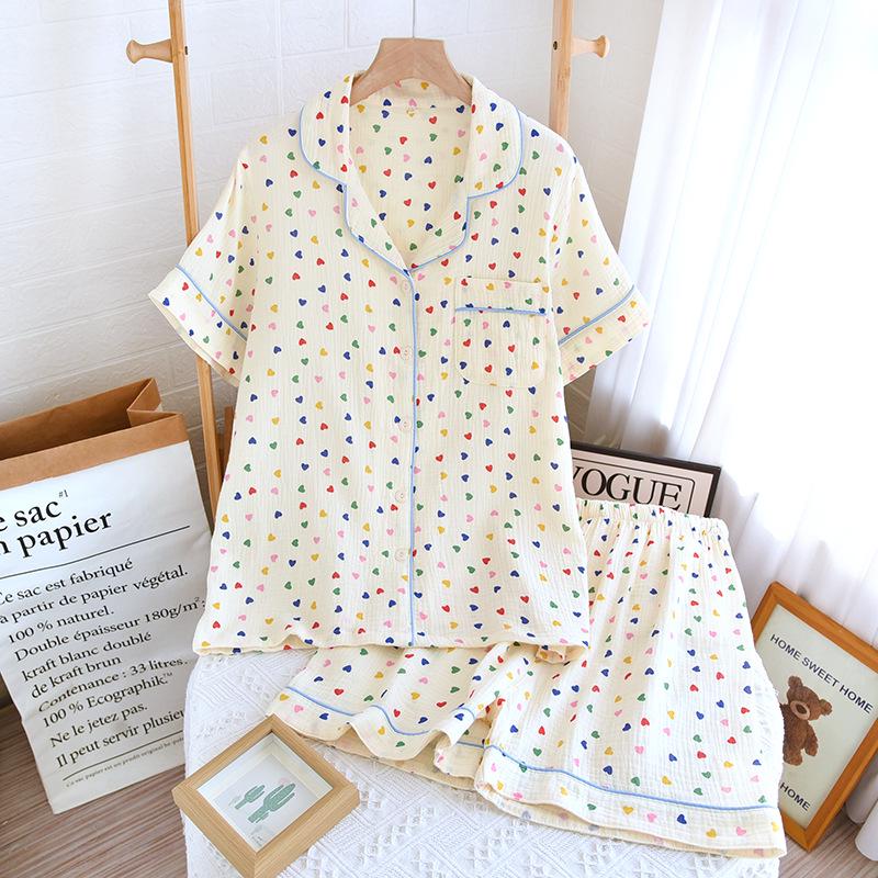 Damski letni zestaw piżamowy z czystej bawełny - Słodki, Przewiewny, Krótki rękaw i Szorty