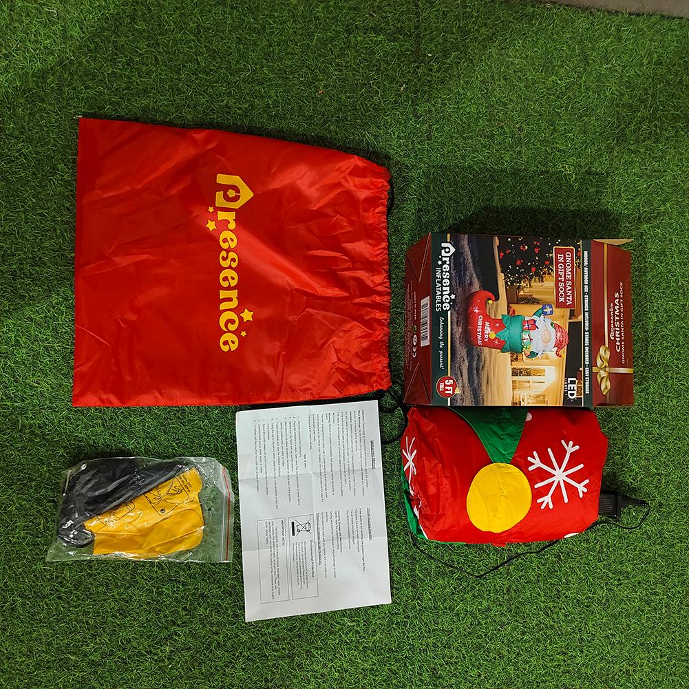 5FT Christmas Inflatable Santa Claus with LED Light Christmas Decoration with Green Gift Bag for Party Outdoor Yard Garden Lawn