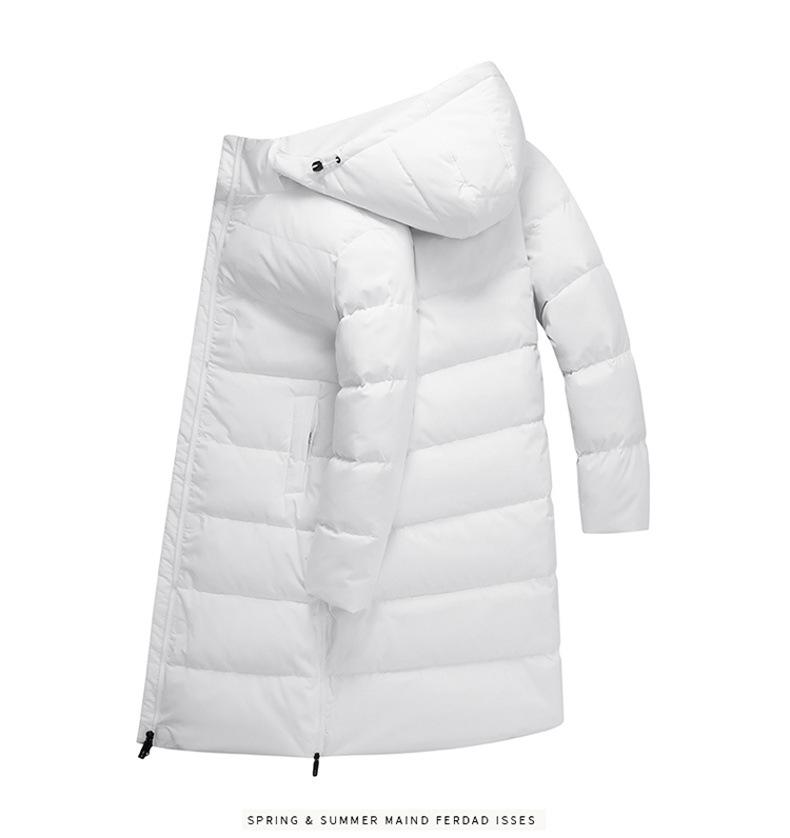 Men's Trendy Winter Long Hooded Down Jacket, Over-the-Knee, White Duck Filling, Unisex Outdoor Warmth Coat.