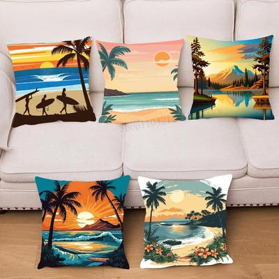 1 Stück Nordeuropa Tropische Strandlandschaft Kissenbezug Quadrat Schlafzimmer Sofa Freizeit Komfort Kissen Auto Wohnen Heimdekoration