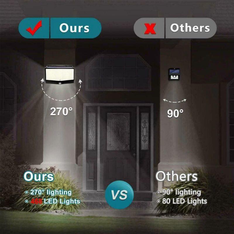Solar Outdoor Light 468LED PIR Motion Sensor with 3 Modes Waterproof Wall Mounted Suitable for Courtyard Corridors and Garages