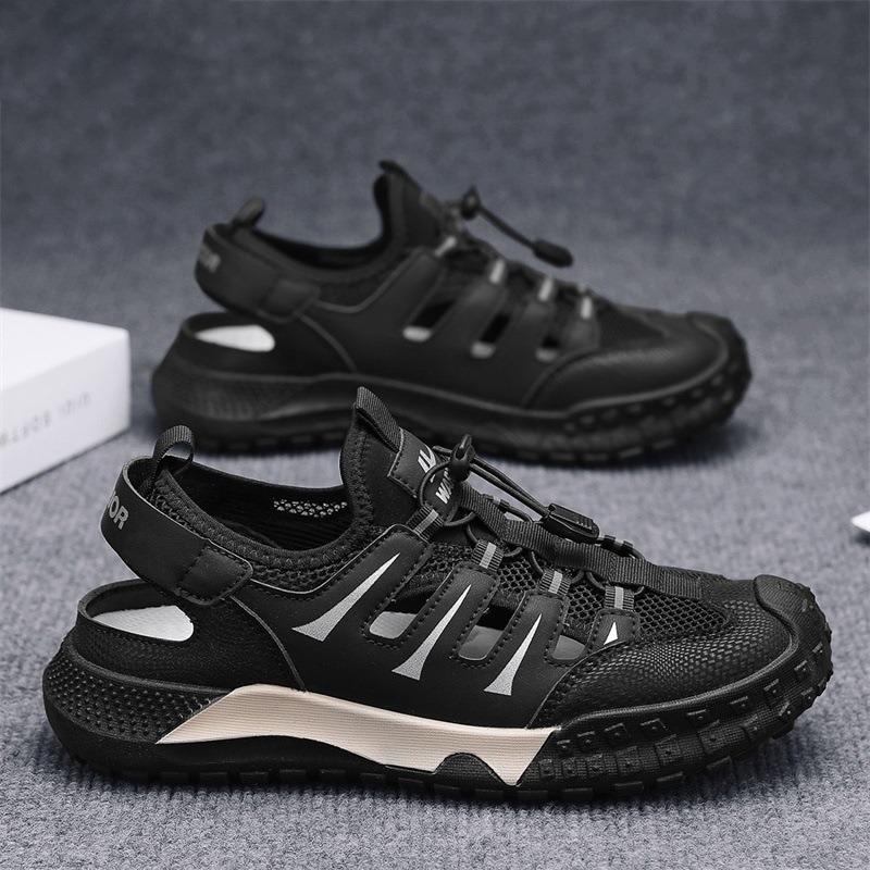 

Men s casual sandals new summer mesh breathable hollow hole shoes trendy cool slippers 44 чёрный