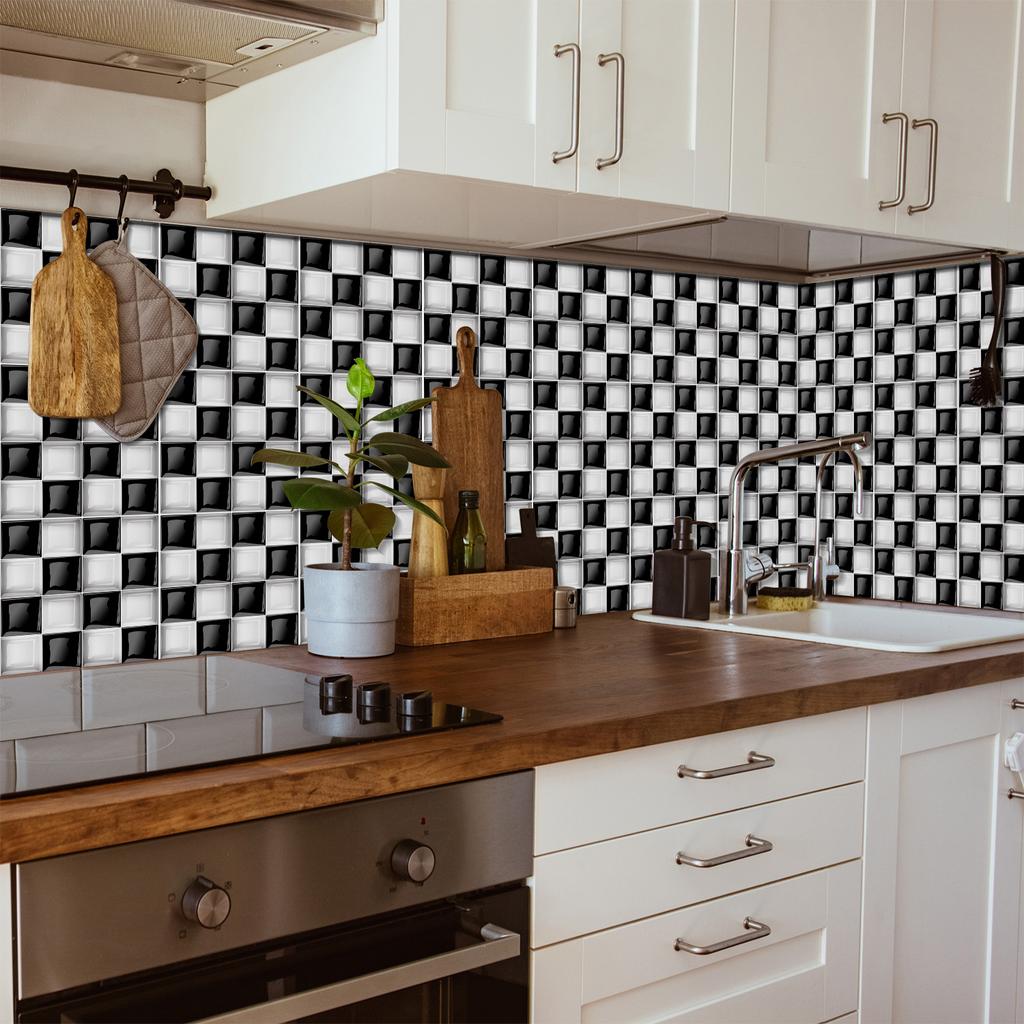 50pcs 3D Waterproof Self-Adhesive Mosaic Tile Wall Stickers, Easy to Install, Suitable for Kitchen Bathroom and Home Decoration