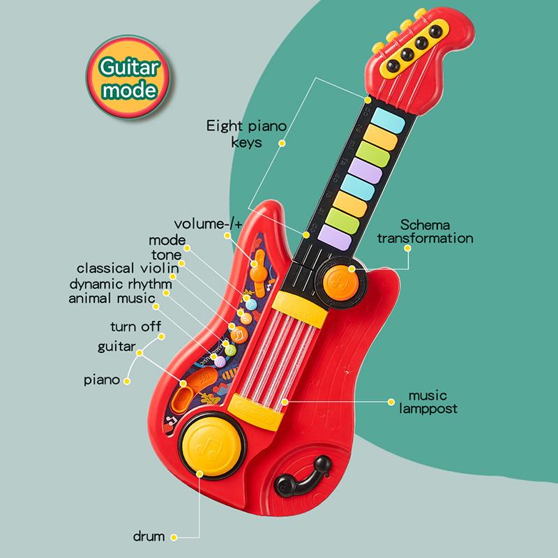 Kids Guitar Toy 2 In 1 Folding Musical Instrument Piano Brain-Training Educational Toys Birthday Gift for Girl Boy