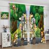 Kids Safari Animals Curtains, Tropical Jungle Safari Adventure African Animals Lion Elephant Monkey Print Window Drapes For Baby