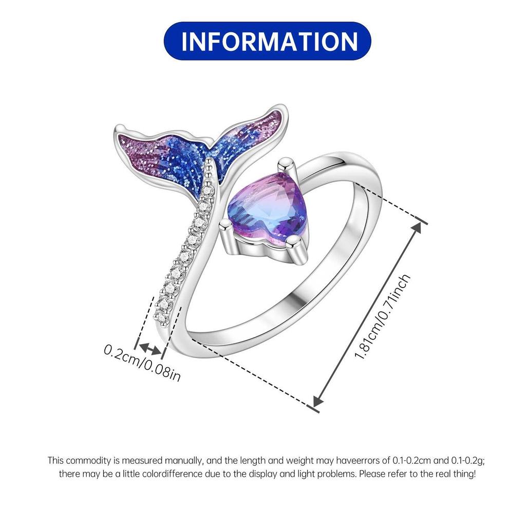 Adjustable White Copper Mermaid Heart Ring for Women
