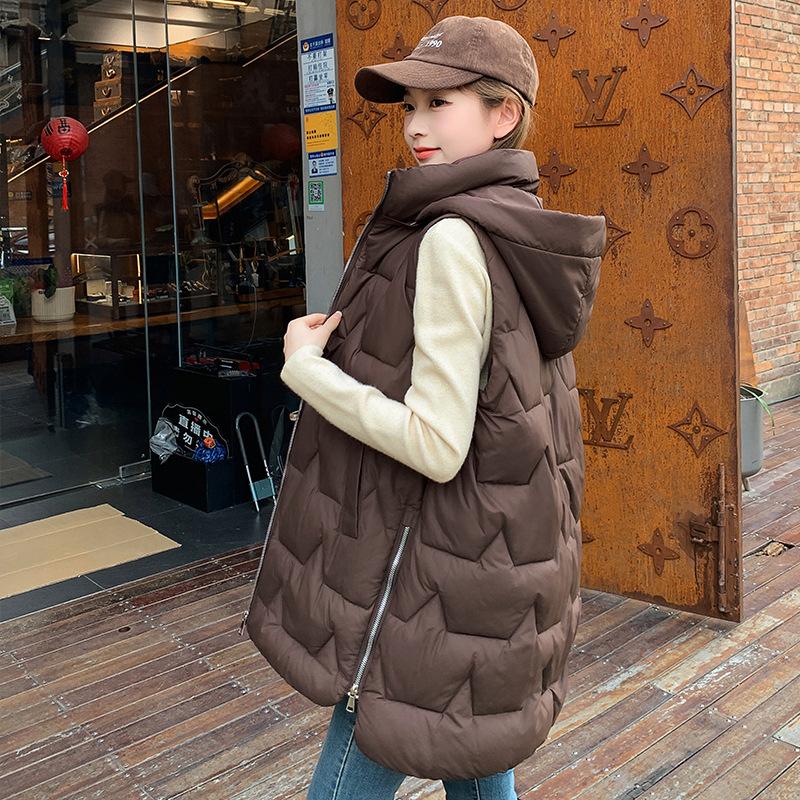 

Жіночий жилет середньої та великої довжини осінньо-зимовий новий модний з капюшоном корейської версії повсякденний жилет-куртка XXL кавовий