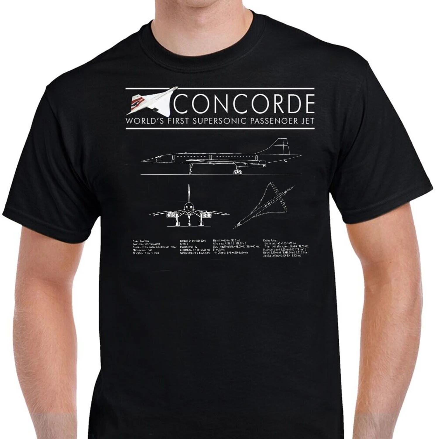 

Concorde FrancoBritish Supersonic Airliner Schematic TShirt Short Sleeve Casual 100 Cotton ONeck Mens Tshirt Size S3XL S