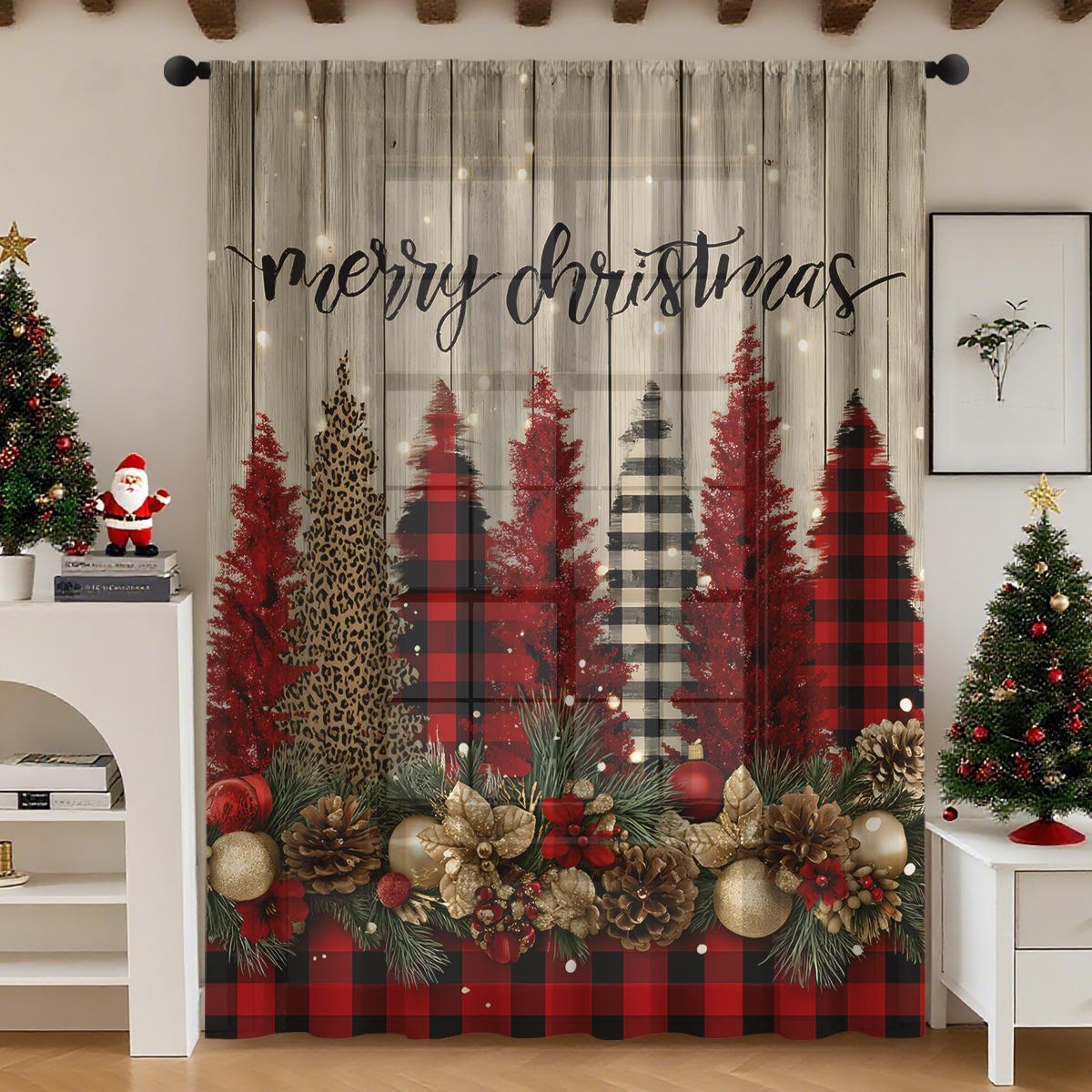

Single Panel Christmas Themed Curtain Lightweight Breathable Made Polyester Design Convenient Decoration Suitable Living Room Bedroom Dining Area W100*H70(CM)-Rod Pocket&2PCS