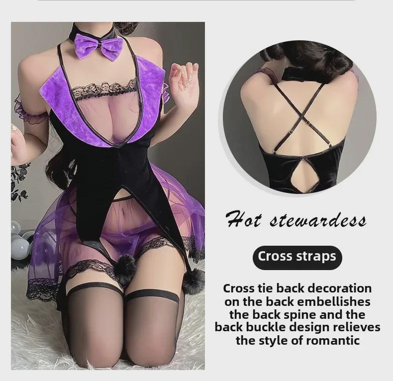 Manyan Sexy Lace Halter Neck Halloween Bunny Girl Witch Costume 