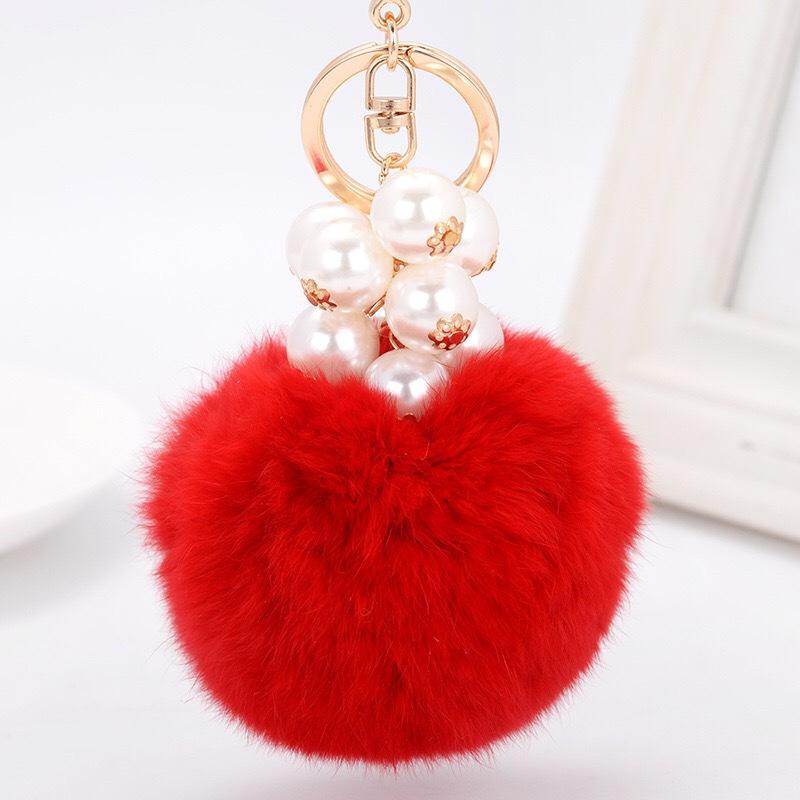 Car Women handBag Key Chain Fashion Pearl Chain Crystal Bottle Bow Pompom Keychain Fluffy Puff Ball Keychains Jewelry
