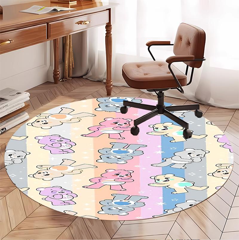 Care Bears Pattern Round Rug, Indoor/Outdoor Mat, for Picnic, Gameroom, Bedroom, Office, Living Room, Home Decor Carpet, Birthday Gift