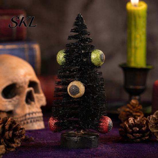 Cool Halloween Ornaments Black Tree with Eyeball Decor, Spooky Dark Centerpiece for Holiday Decorations Desk Shelf, Creative Party Scene Ornament,