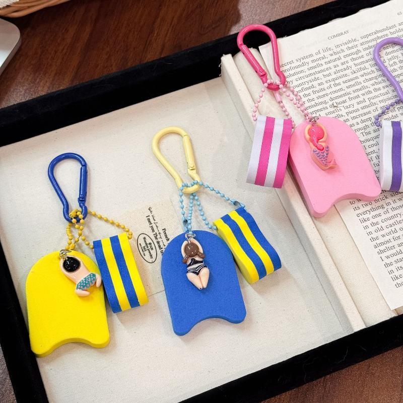 Cute Swimming Doll Keychain with Mini Floating Board Pendant Sturdy Clasp for Pencil Case Decor Kids Reward