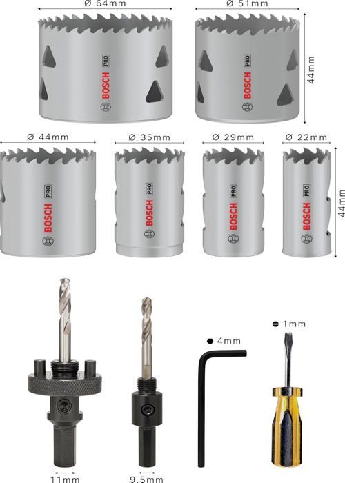 Coffret de scies trépans - Bosch - PRO Multi - 12 pièces - Ø 22 à 64 mm - Profondeur de coupe 44 mm