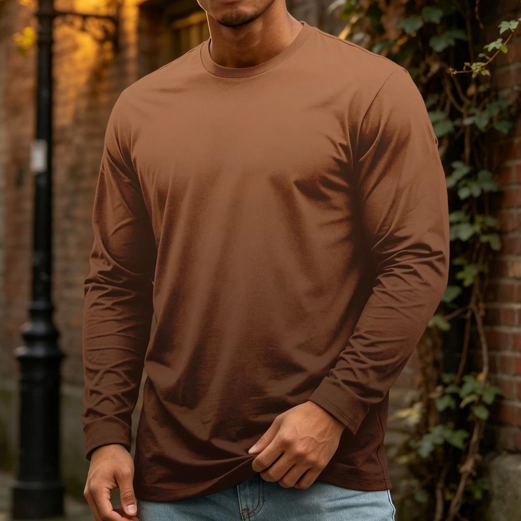 T-shirt da uomo a maniche lunghe con girocollo, top casual in cotone