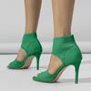 Womens Sandals Retro Toe Elegant Stiletto Low Heel Sandal Breathable Mesh Knit Elastic Design Upper Sandalias Bonitas Para Mujer