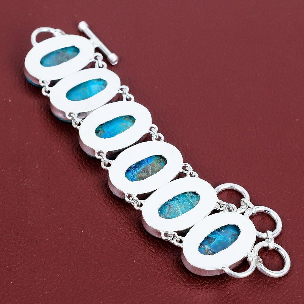 Chrysocolla Natural Gemstone Bracelet 925 Sterling Silver Bracelet Adjustable Chain Bracelet Antique Jewelry Handmade Bracelet Gifts for Him