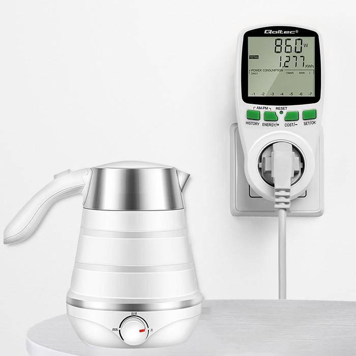 Qoltec Watomierz Energy Consumption Meter PM0627 with Measurement History | 3680W | 16A | LCD
