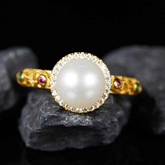 Anello con Pietra Preziosa di Perla d'Acqua Dolce Naturale in Argento Sterling S925 Design di Nicchia Anello Aperto per Dito Indice Premium di Lusso Leggero da Donna