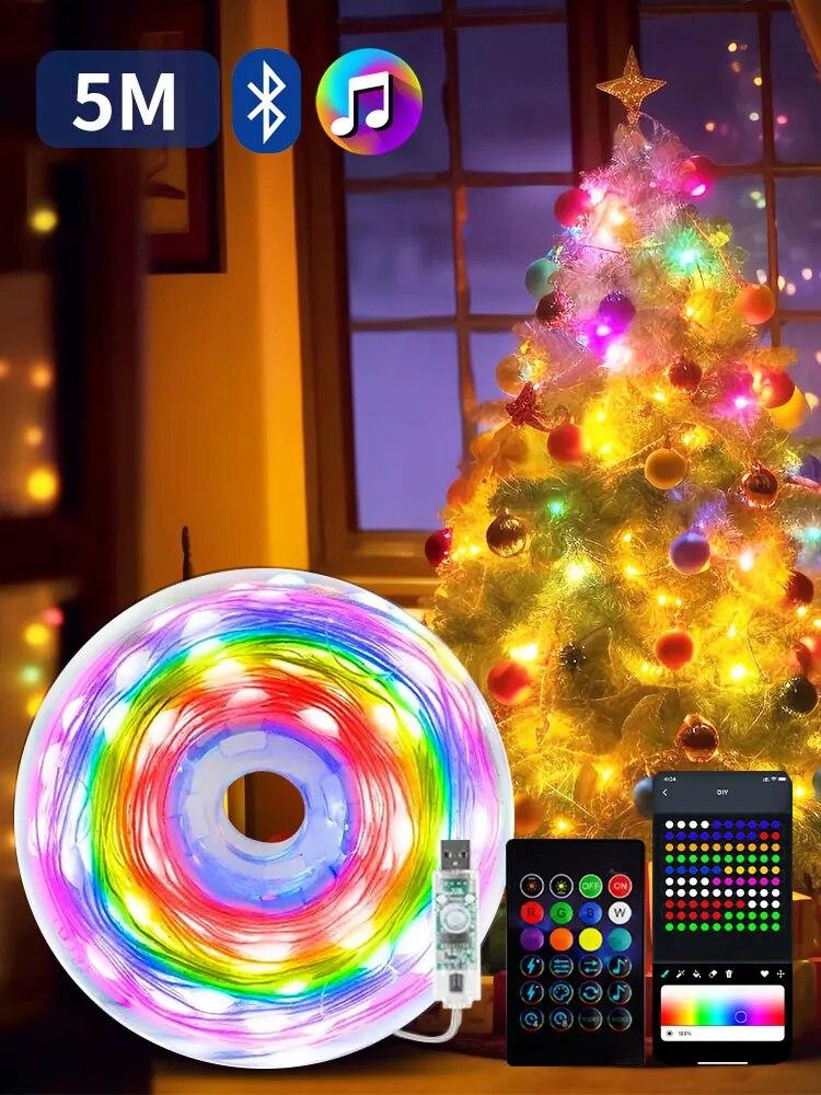 

USB рождественские огни украшения новогодняя гирлянда светодиодная сказочная гирлянда праздничное освещение для дома на открытом воздухе Bluetooth умная гирлянда своими руками