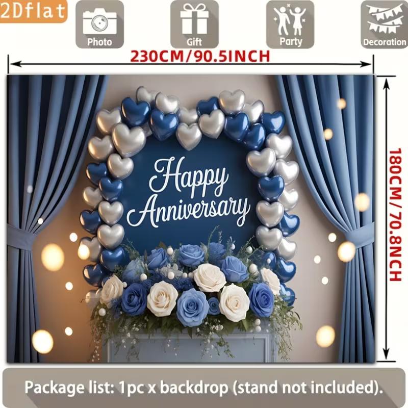 2D Wedding Anniversary Photography Background, Elegant Blue & White Flower Decor
