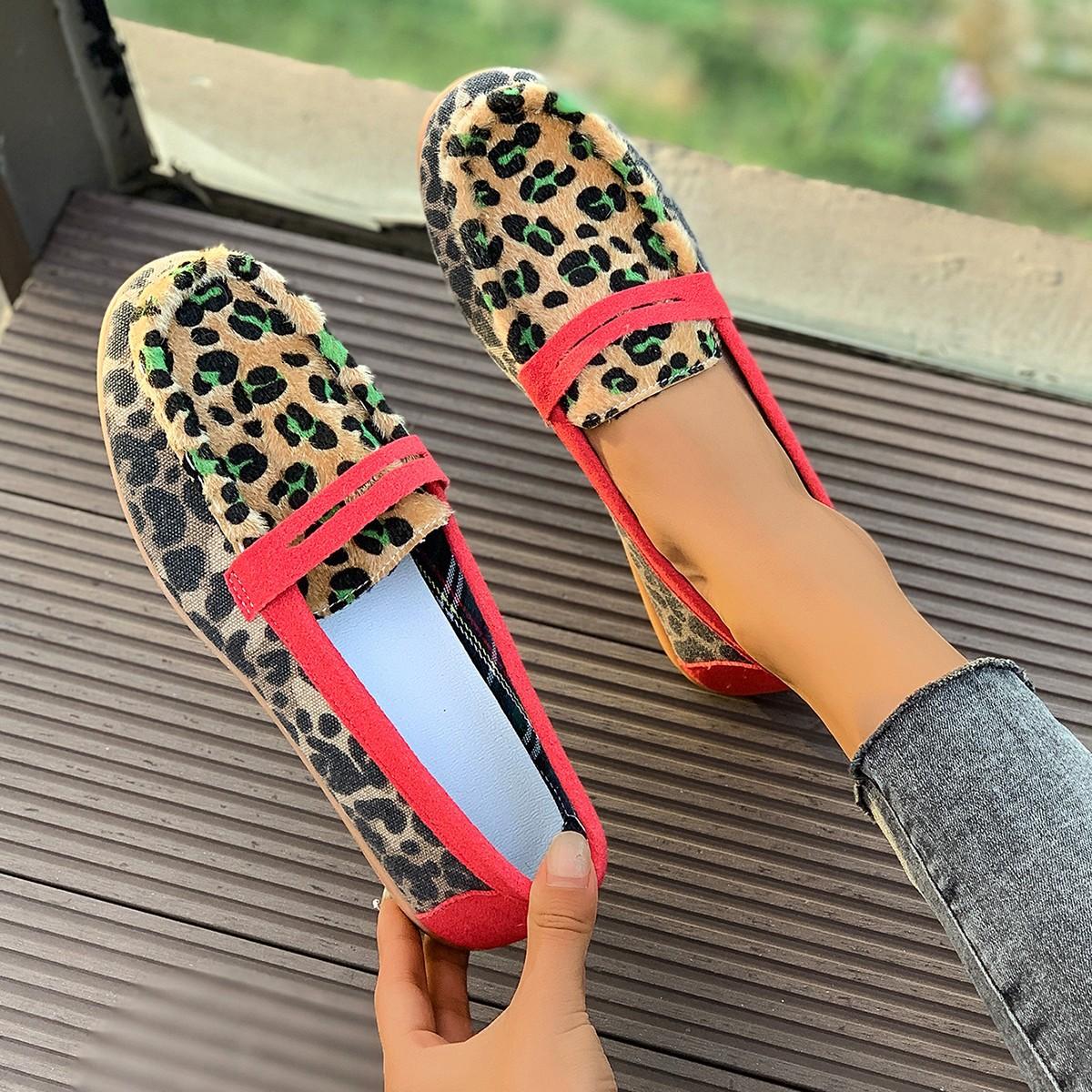 

One-pedal fisherman shoes summer 2025 new flat-bottomed leopard print lazy round head casual single shoes women s fashion 43 цветной печати леопарда