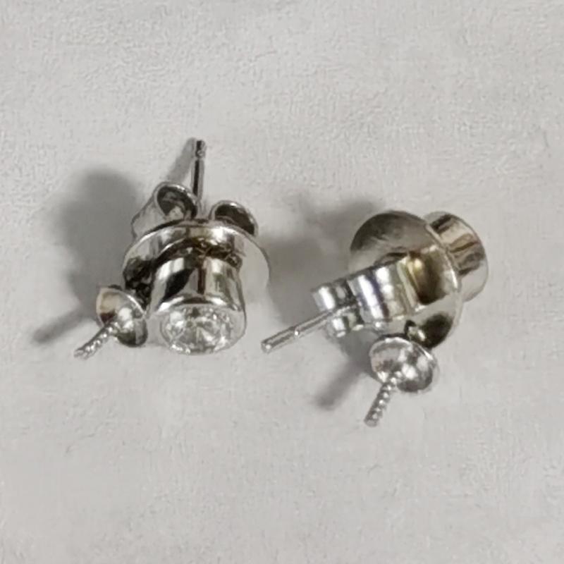 10mm Natural Golden Round Pearls Simple Zircons Stud Earrings DIY 925 Silver Holder Fine Wedding Jewelry for Women