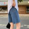 Women's Plus Size High-Waisted A-Line Denim Shorts - Summer Casual, Mid-Length, Loose Fit, Wide-Leg.