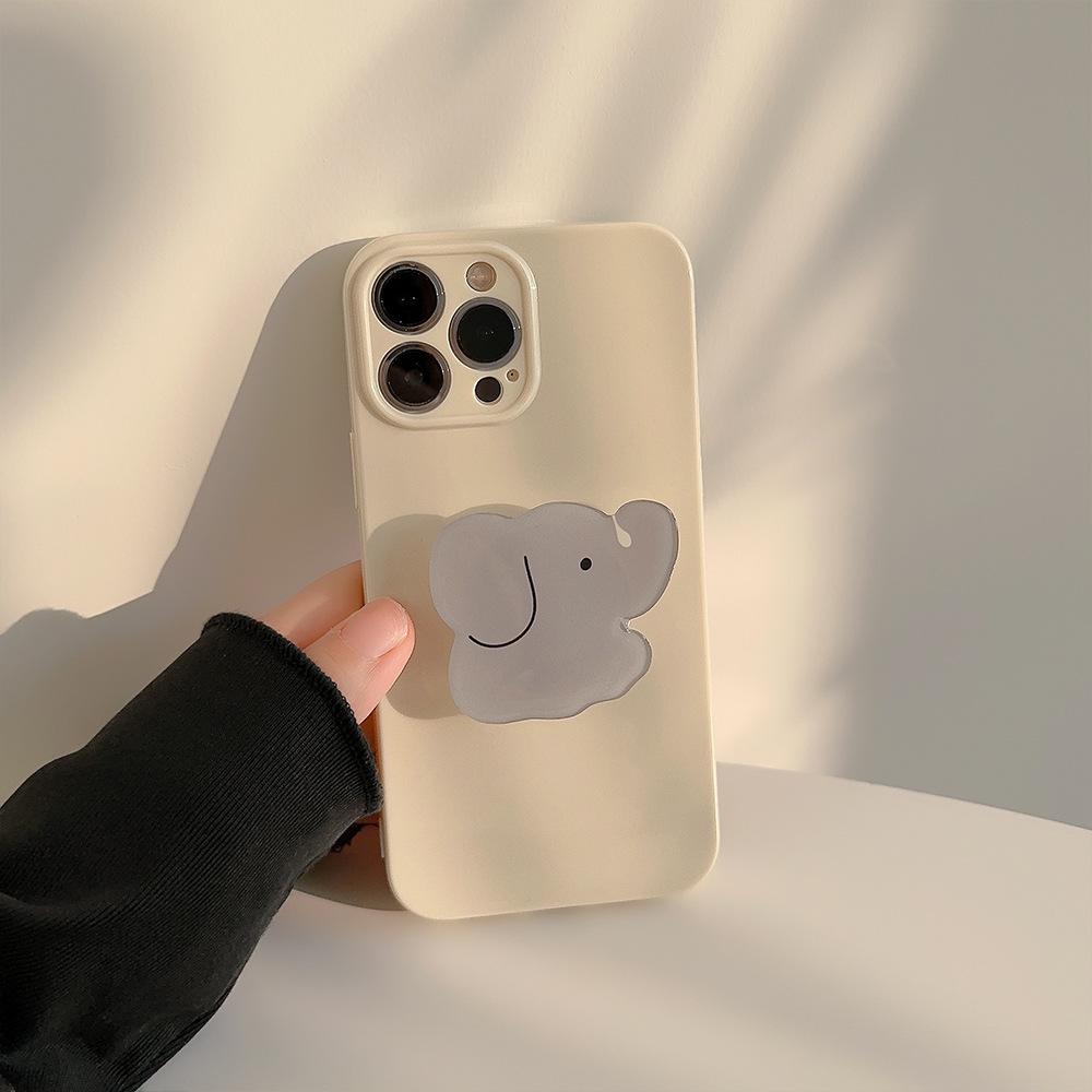 Creamy Yellow Elephant Stand iPhone 17 Phone Case Apple 15 Pro Max Korean Style 12 Silicone Soft 16 Compatible 14