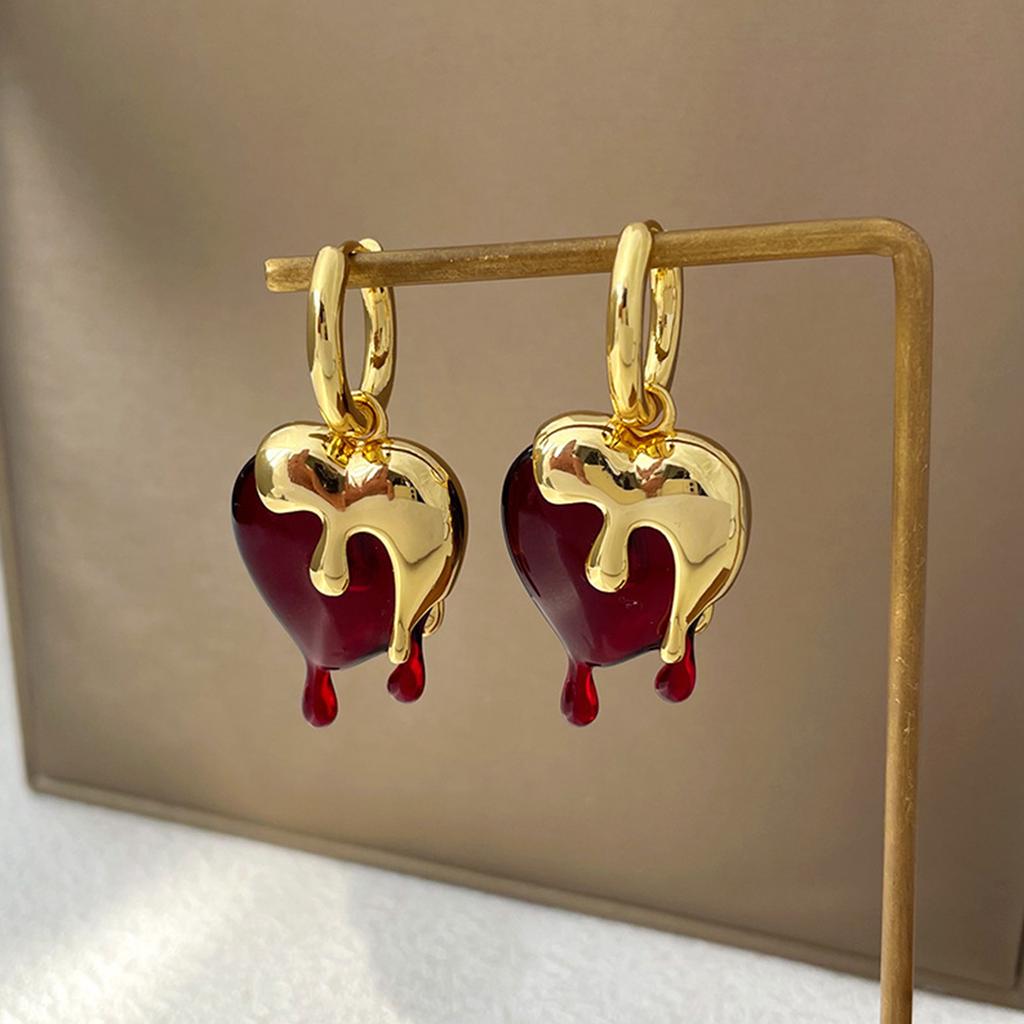 Irregular Heart Hoop Earrings Red Heart Water Drop Dangle Earring Prom Party Jewelry Valentines Day Gifts for Women